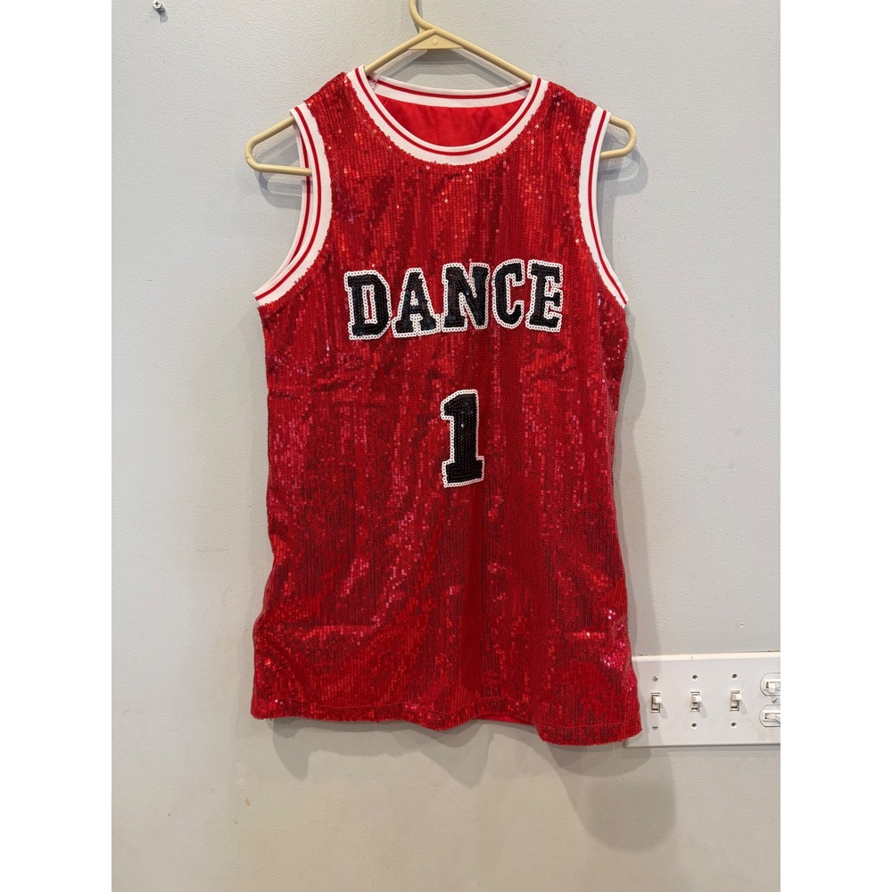 LOLanta Red Sequin Dance Jersey Top Number 1 Performance Costume Size 160